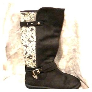 Ugh  black leather and gray lace tall boot size 7